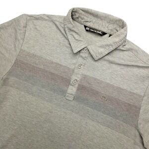 Travis Mathew Polo Shirt Mens M Gray Striped Pima Cotton Golf Short Sleeve Knit